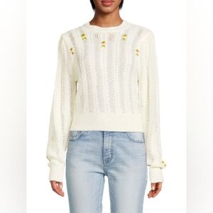 Astr Taya Embroidered Floral Crewneck Sweater in Off White